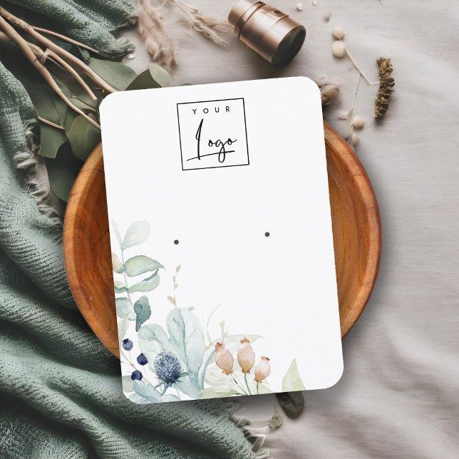 Pastel Blue Green Foliage Bunch Earring Display Business Card (Creator Uploaded)