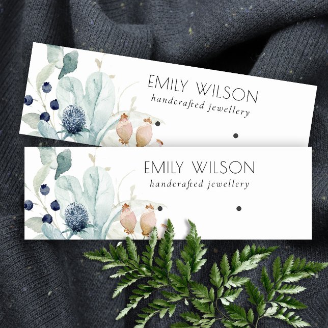 Pastel Blue Green Foliage Bunch Earring Display Mini Business Card (Creator Uploaded)