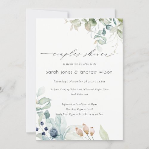 Pastel Blue Green Foliage Couples Shower Invite