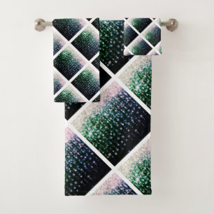 PASTEL BLUE GREEN SPARKLE BATHROOM TOWEL SET