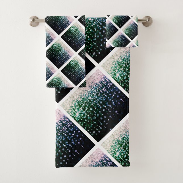  PASTEL BLUE GREEN SPARKLE BATHROOM TOWEL SET (Insitu)
