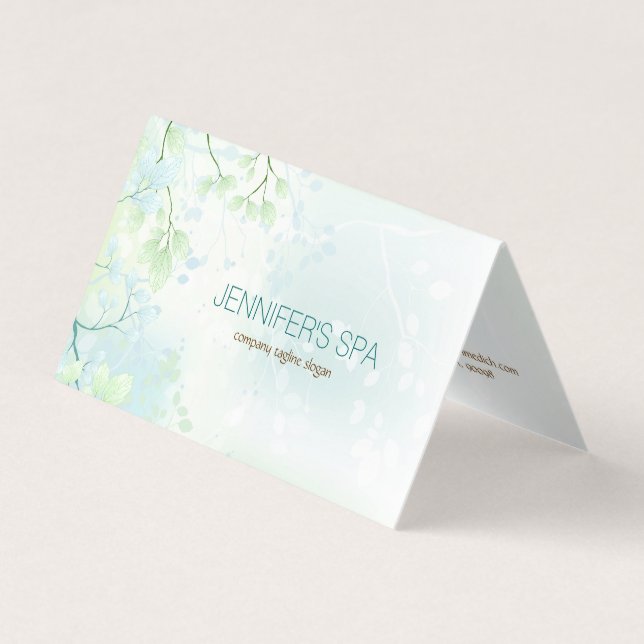 Pastel Blue Green Spring Blossom Business Card (Front)