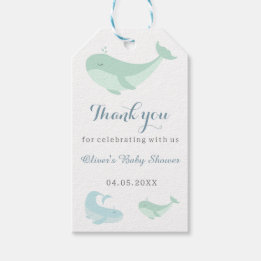 Pastel Blue Green Whale Thank you Baby Shower Gift Tags