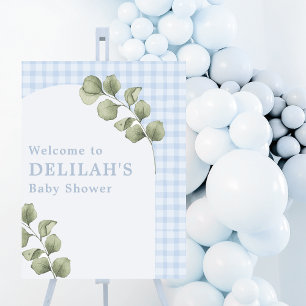Pastel Blue Greenery Boy Baby Shower Welcome Sign