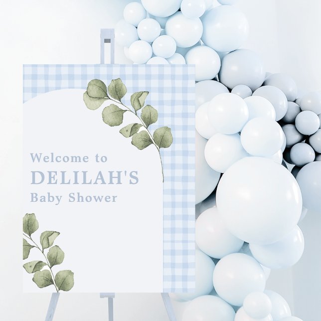 Pastel Blue Greenery Boy Baby Shower Welcome Sign (Creator Uploaded)