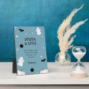 Pastel Blue Halloween Baby Shower Diaper Raffle Plaque