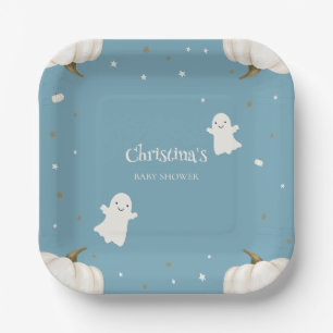 Pastel Blue Halloween Baby Shower Paper Plate