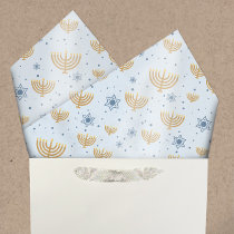Pastel Blue Hanukkah Menorah Star of David Pattern Tissue Paper