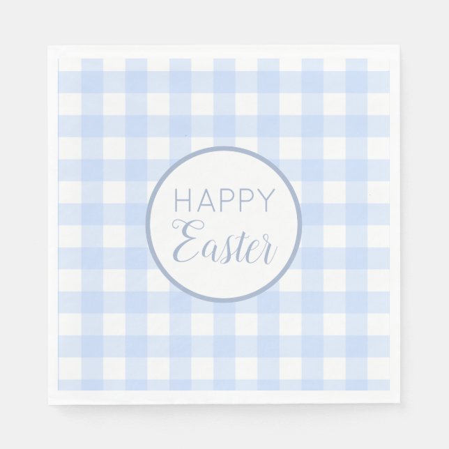 Pastel Blue Happy Easter Plaid Pattern Napkins (Front)