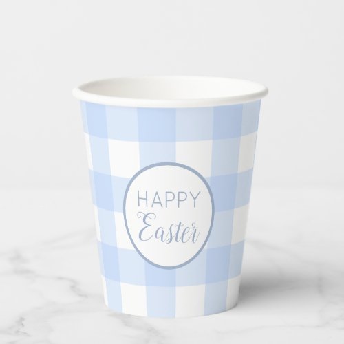 Pastel Blue Happy Easter Plaid Pattern  Paper Cups