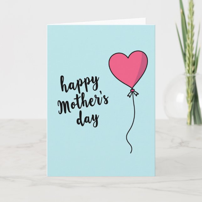 Pastel Blue Heart Balloon Card (Front)