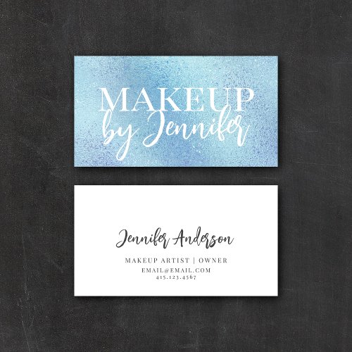 Pastel Blue Holographic Modern Calligraphy Script Business Card