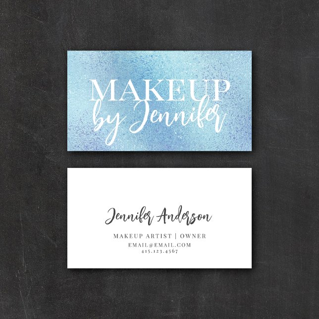 Pastel Blue Holographic Modern Calligraphy Script Business Card (Creator Uploaded)