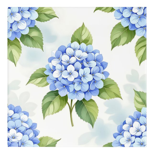 Pastel Blue Hydrangea Bouquet Pattern Acrylic Print (Front)