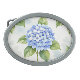 Pastel Blue Hydrangea Bouquet Pattern Belt Buckle