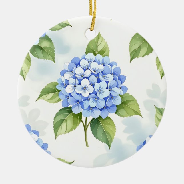 Pastel Blue Hydrangea Bouquet Pattern Ceramic Ornament (Front)
