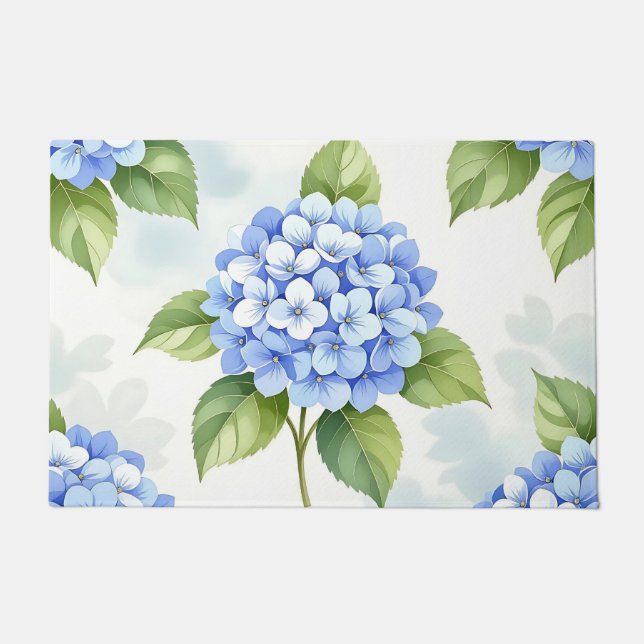 Pastel Blue Hydrangea Bouquet Pattern Doormat (Front)