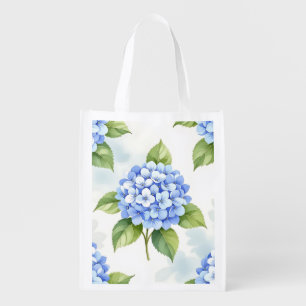 Pastel Blue Hydrangea Bouquet Pattern Grocery Bag