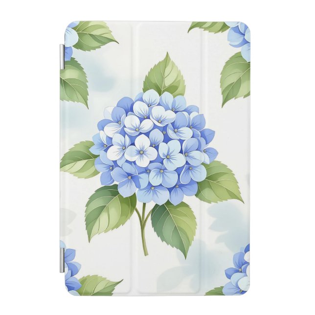 Pastel Blue Hydrangea Bouquet Pattern iPad Mini Cover (Front)