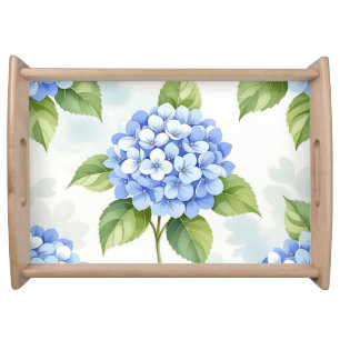 Pastel Blue Hydrangea Bouquet Pattern Serving Tray