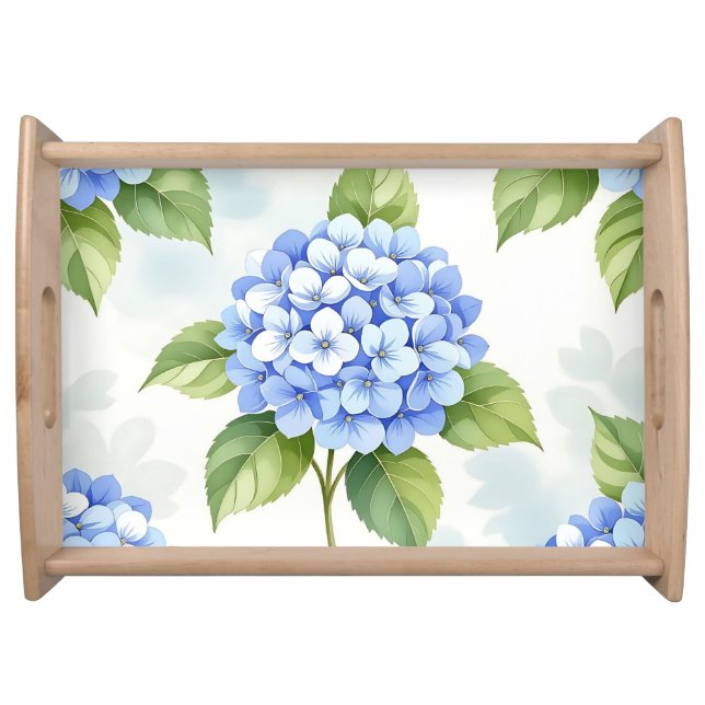Pastel Blue Hydrangea Bouquet Pattern Serving Tray (Front)
