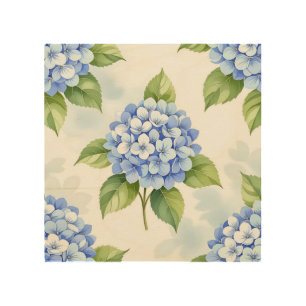 Pastel Blue Hydrangea Bouquet Pattern Wood Wall Art