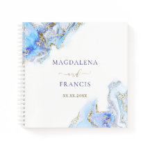 pastel blue ink marble wedding Guest Book
