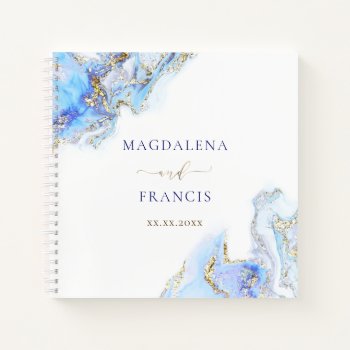 Pastel Blue Ink Marble Wedding Guest Book by amoredesign at Zazzle