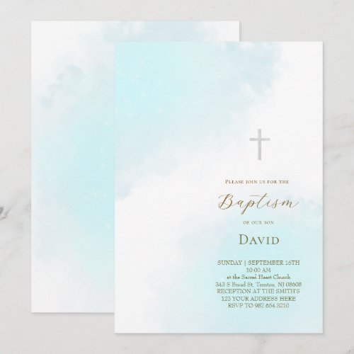 pastel blue ink splashes Baptism Invitation