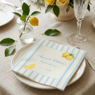 Pastel Blue Italian Lemon Stripes Bridal Shower Napkins