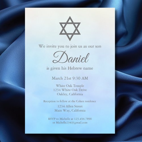 Pastel Blue Jewish Baby Naming Ceremony Brit Milah Invitation