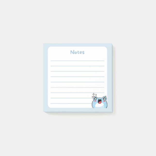 Pastel Blue Kawaii Chibi Frog with Sparkly Eyes Post-it Notes (Front)