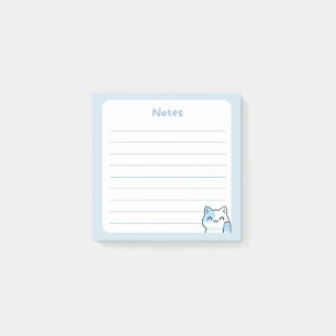 Pastel Blue Kawaii Chibi Kitty Cat Waving Hello Post-it Notes