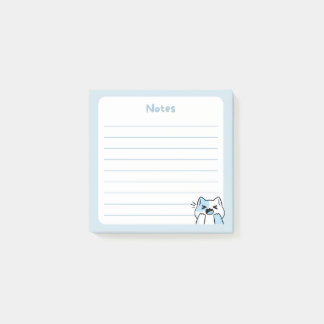 Pastel Blue Kawaii Chibi Laughing kitty Cat Post-it Notes