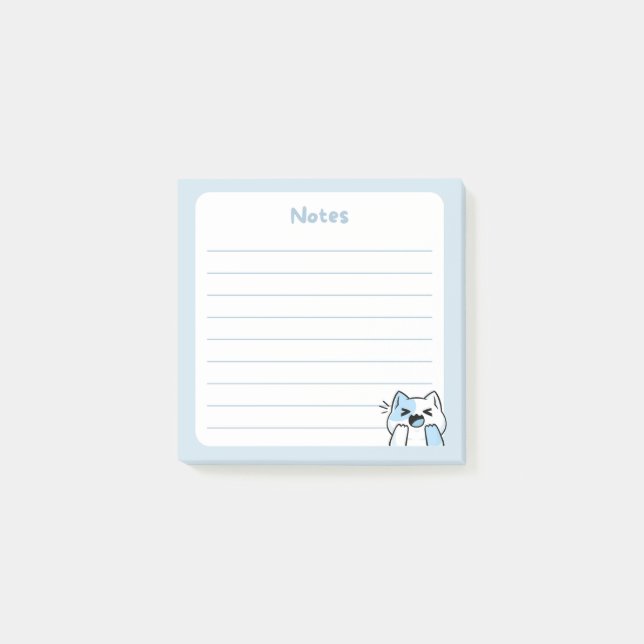 Pastel Blue Kawaii Chibi Laughing kitty Cat Post-it Notes (Front)