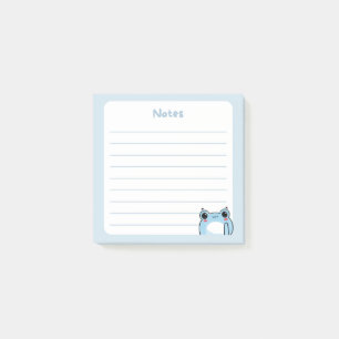 Pastel Blue Kawaii Shy Blushing Chibi Frog Waving Post-it Notes