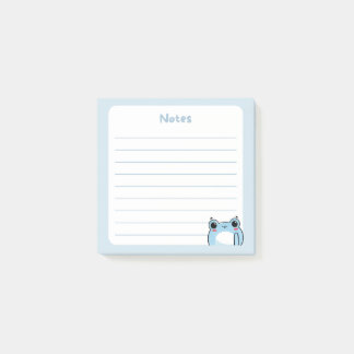 Pastel Blue Kawaii Shy Blushing Chibi Frog Waving Post-it Notes