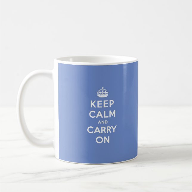 Pastel Blue Keep Calm and Carry On Coffee Mug (Left)