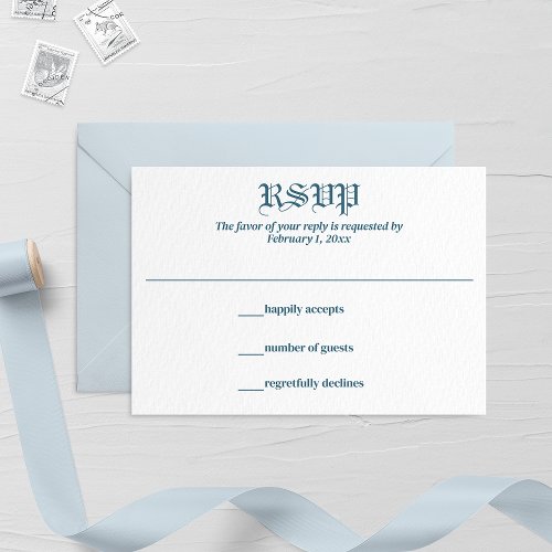 Pastel Blue Leaf and Floral Monogram Wedding RSVP Card