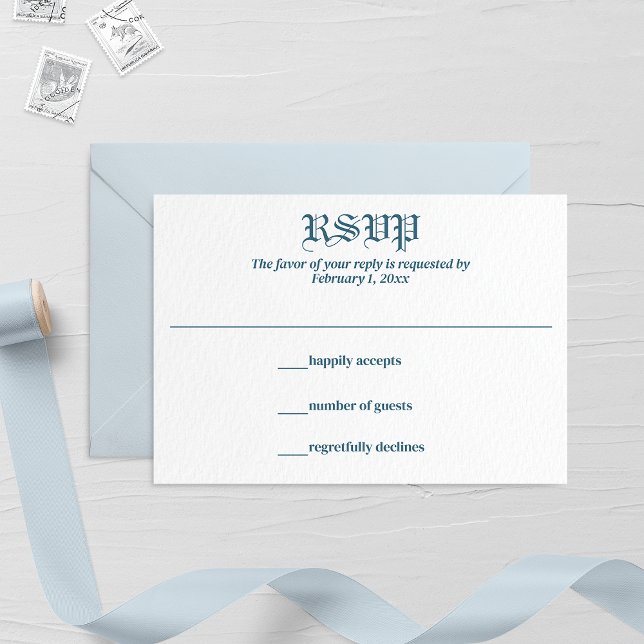 Pastel Blue Leaf and Floral Monogram Wedding RSVP Card (Creator Uploaded)