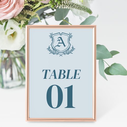 Pastel Blue Leaf and Floral Wedding Table Card