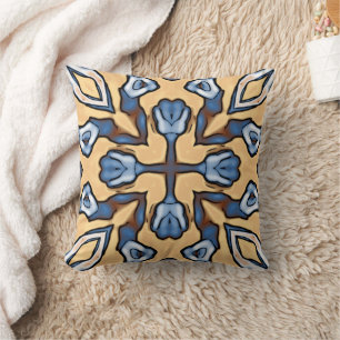 Pastel Blue Light Corn Yellow Bohemian Art Pattern Throw Pillow