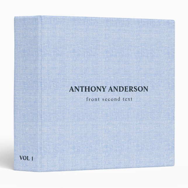 Pastel Blue Linen Texture  3 Ring Binder (Front/Spine)