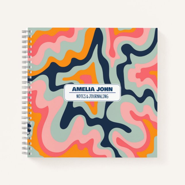 Pastel Blue Liquid Retro Colors CustomNotebook Notebook (Front)