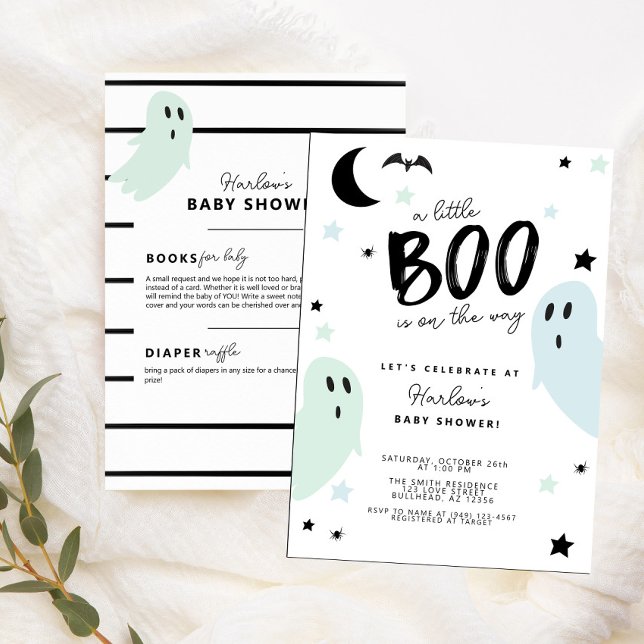 Pastel Blue Little Boo Halloween Boy's Baby Shower Invitation (Creator Uploaded)