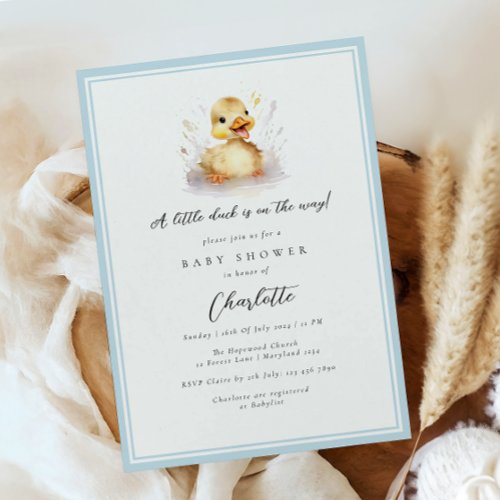 Pastel Blue Little Duck Baby Shower Invitation