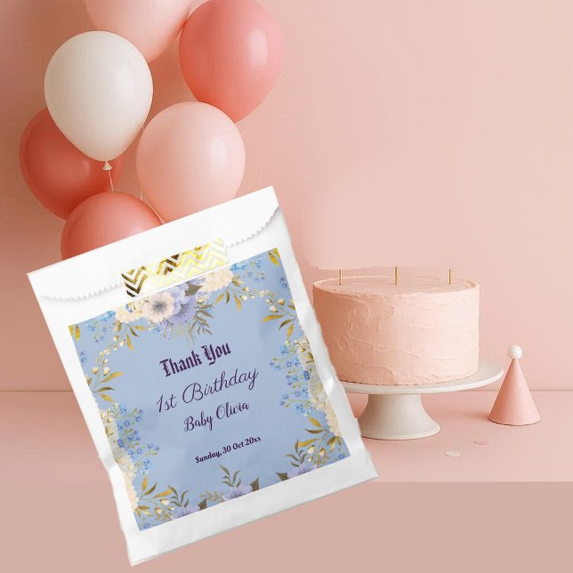 Pastel Blue Little Flower Bud Floral 1st Birthday  Favor Bag (Pastel Blue Little Flower Bud Floral 1st Birthday Favor Bag)