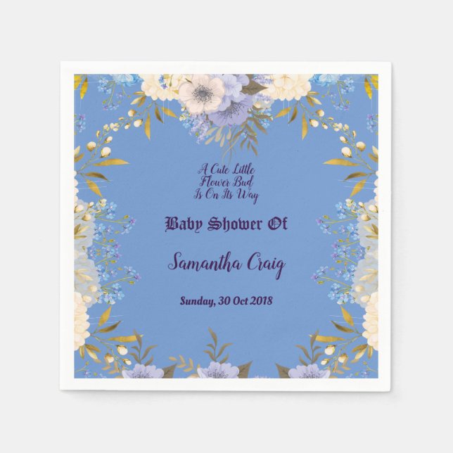 Pastel Blue Little Flower Bud Floral Baby Shower Napkins (Front)