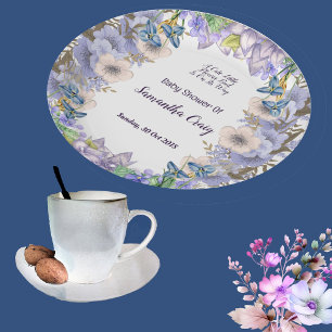 Pastel Blue Little Flower Bud Floral Baby Shower Paper Plates