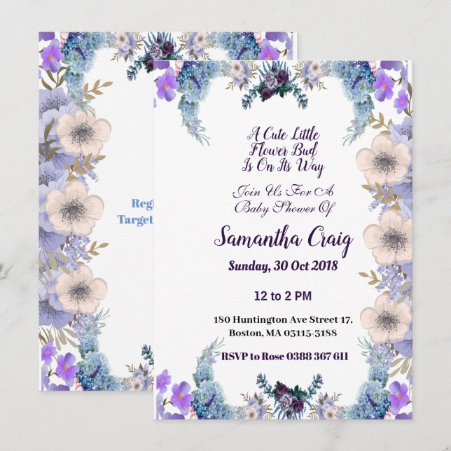 Pastel Blue Little Flower Bud Lilac Baby Shower  Invitation (Front/Back)